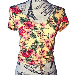 Women's Yellow Floral Almost Famous Crop Top (Size XS)